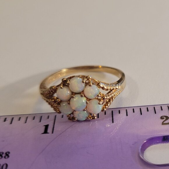 Opal Flower Cluster Vintage Ring 10k Yellow Gold 1980s October Birthstone - Picture 6 of 15